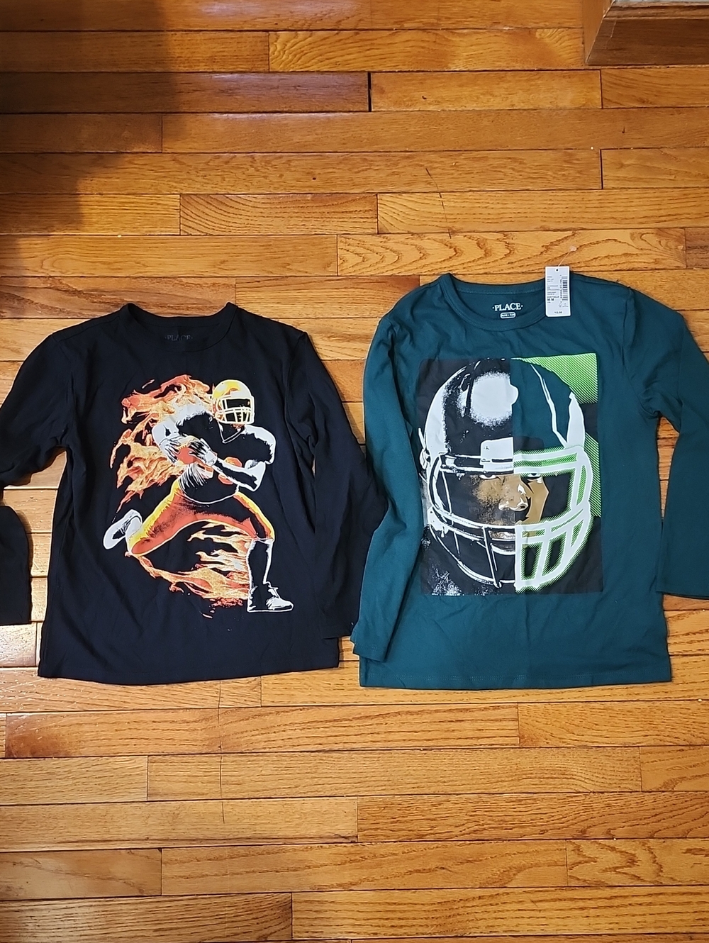 BUNDLE (2)! CHP Boys Graphic Football Themed Long Sleeve Tees- Green & Black